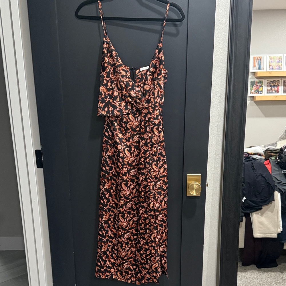 Lush Black and gold Floral Midi Dress